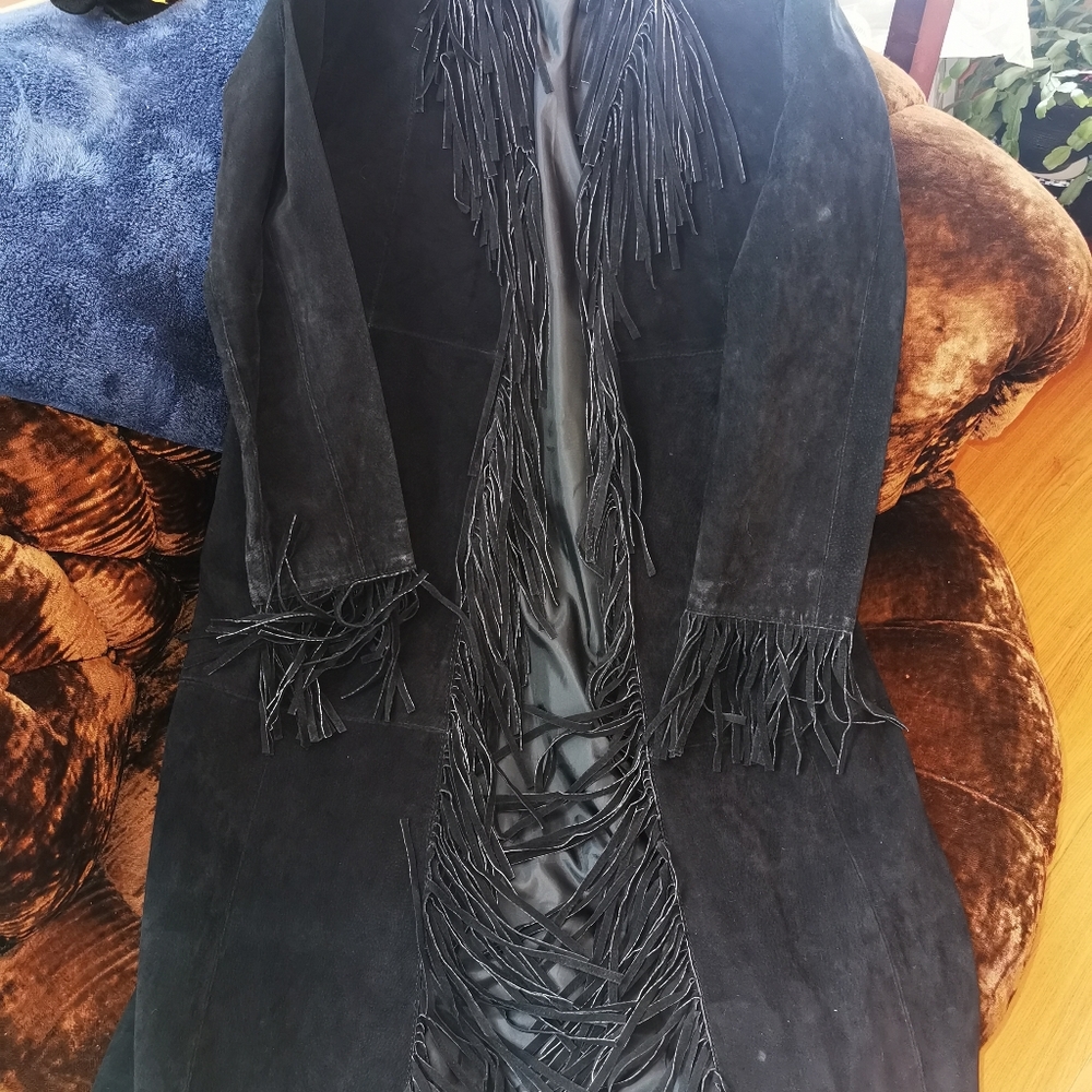 Vintage Suede frilled long jacket